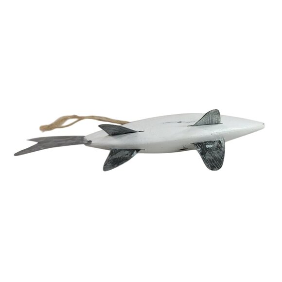 Christmas Ornament Fish White Wood Silver Metal Fins Lightweight Decor Distress - Picture 6 of 7